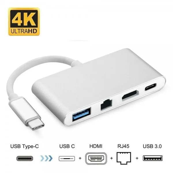 מתאם TYPEC ל RJ45+USBC+USB3+HDMI  D1113A/DM180