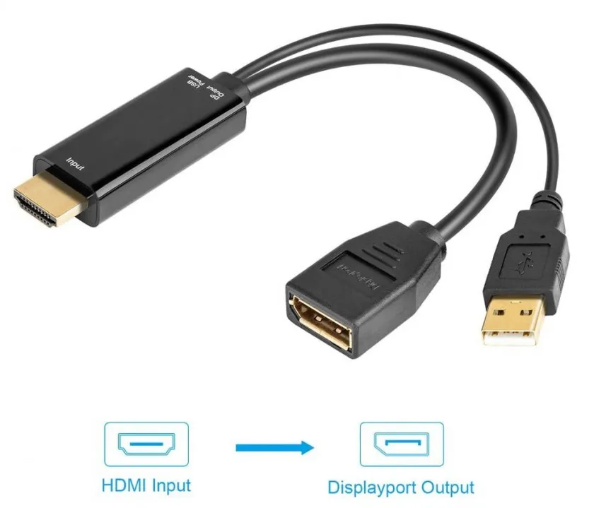 מתאם אקטיבי HDMI MALE TO DISPLAY PORT FEMALE