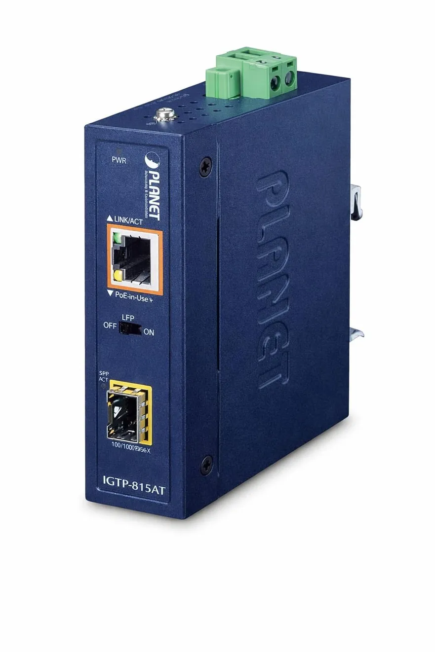 ממיר אופטי תעשייתי PLANET IGTP-815AT 1G POE